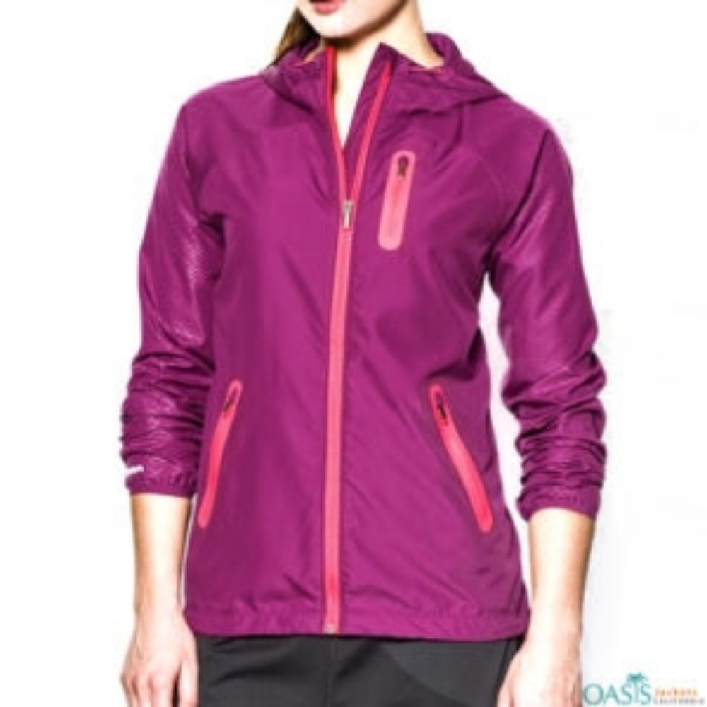 Under Armour Women's Fuchsia Qualifier Woven Jacket Fitted Size L EUC
